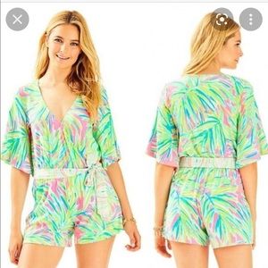 Lilly Pulitzer pink and green short sleeve romper